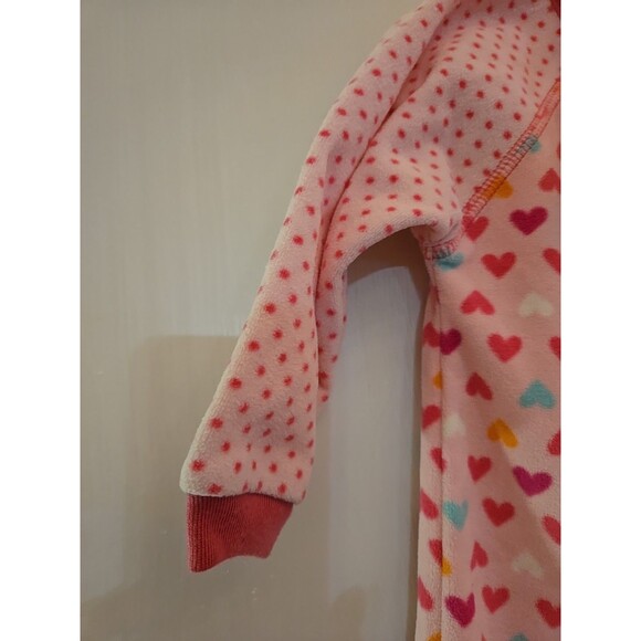 Carter’s Toddler Girls Pajamas 12 Month One Piece Fleece Hearts Polka Dots Pink - Picture 3 of 11